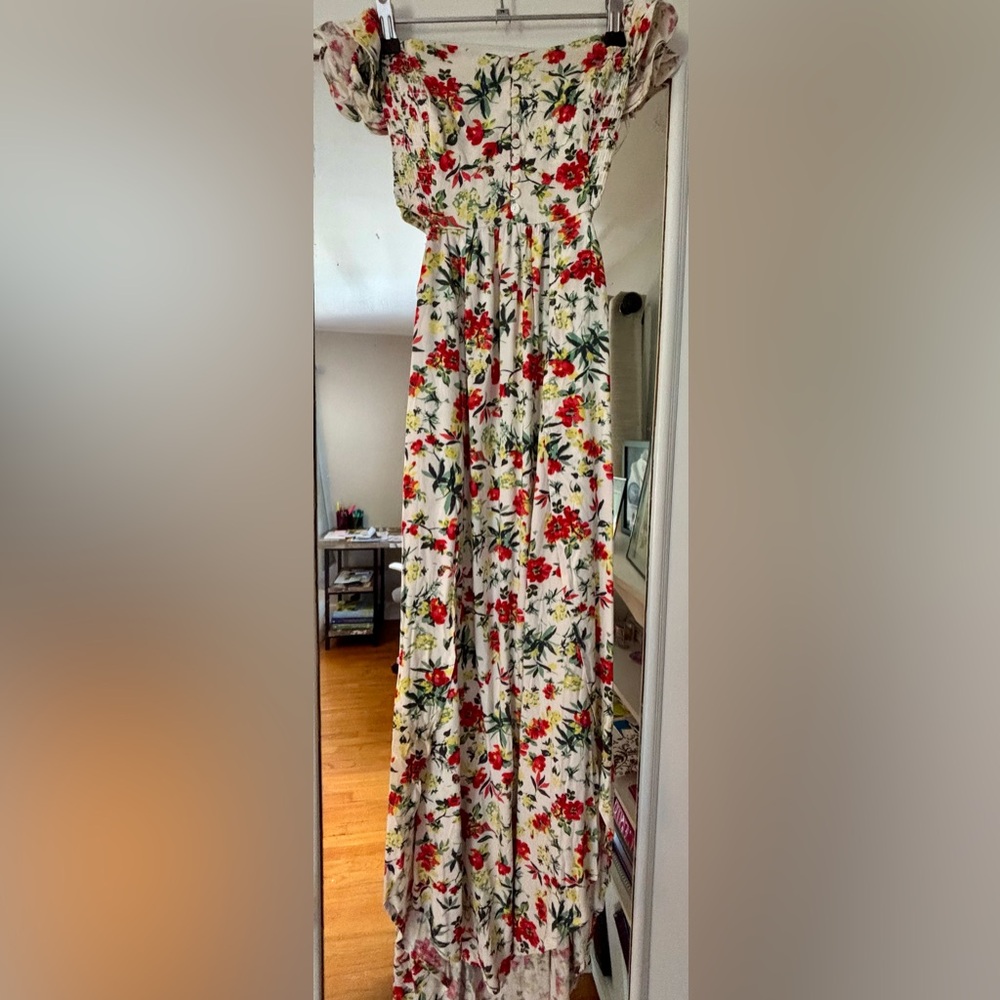 Lush Floral Print Fabric with Red and Yellow Accents